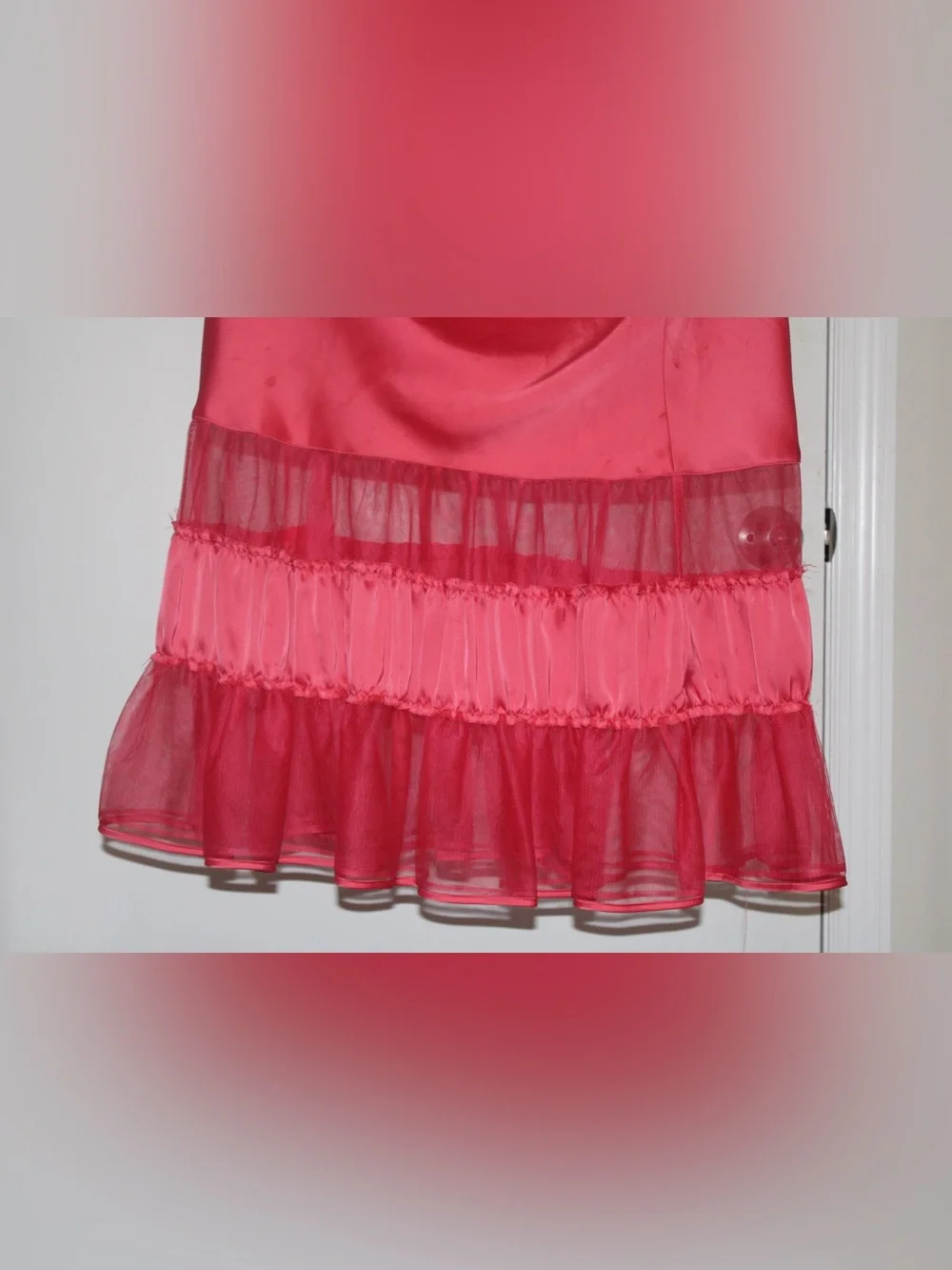Kimchi Blue Pink Satin Midi Skirt with Tiered Organza Ruffles USED